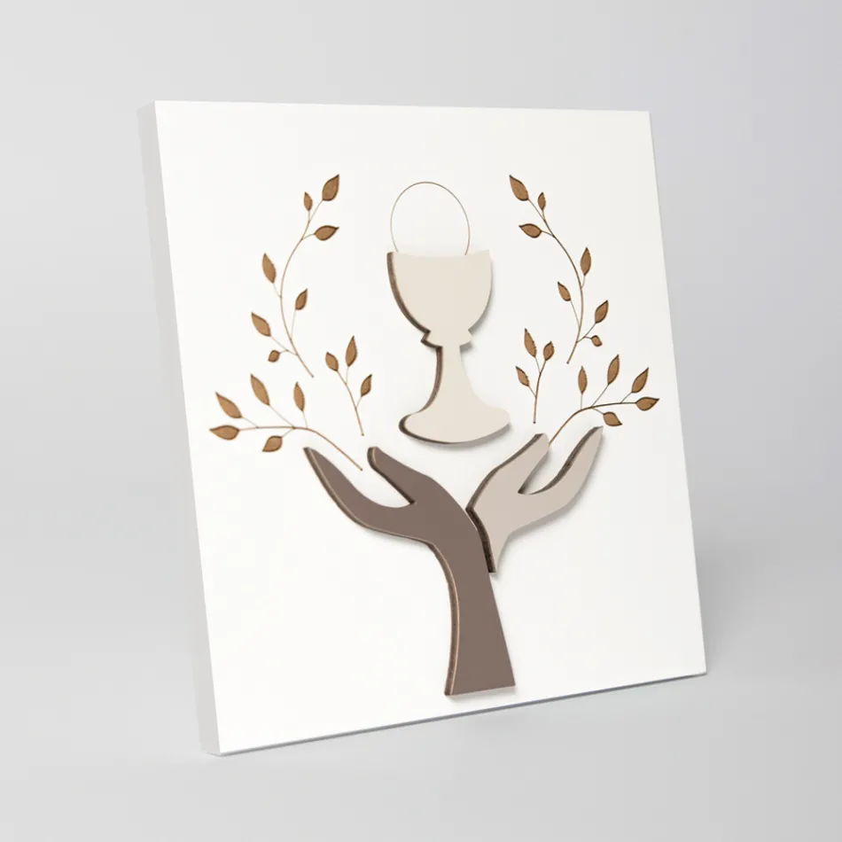 Quadro Feito com Gravação a Laser de Oliveira e Hóstia Feito na Itália - Joel Viadurini