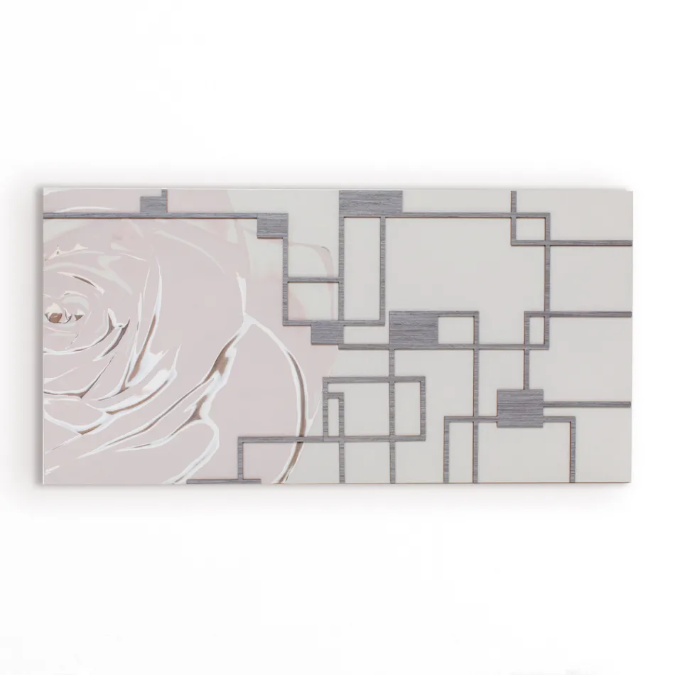 Pintura com Rosas e Formas Geométricas Feito a Laser Feito na Itália - Rin Viadurini