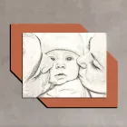 Quadro em madeira com estampa de um beijo para uma criança Fabricado na Itália - Andorra Viadurini