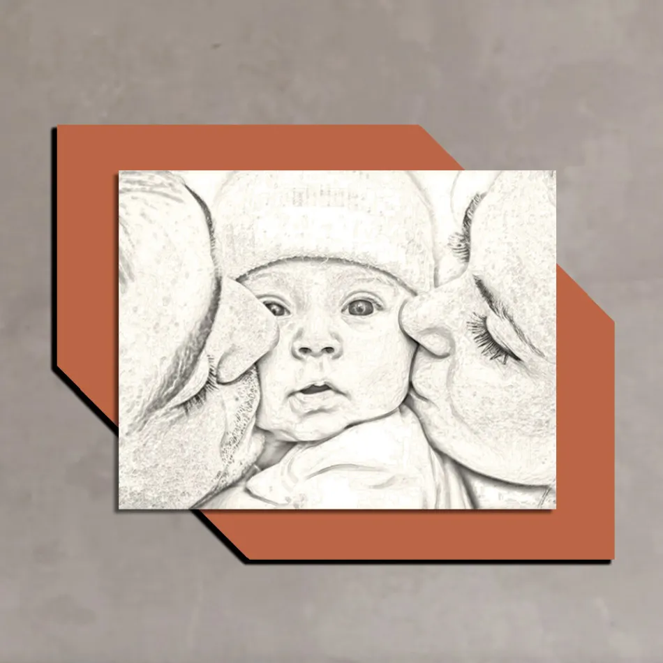 Quadro em madeira com estampa de um beijo para uma criança Fabricado na Itália - Andorra Viadurini