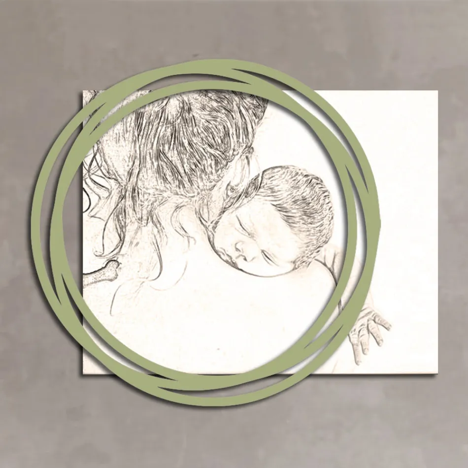 Quadro em madeira com estampa de mulher com criança feito na Itália - Taiwan Viadurini