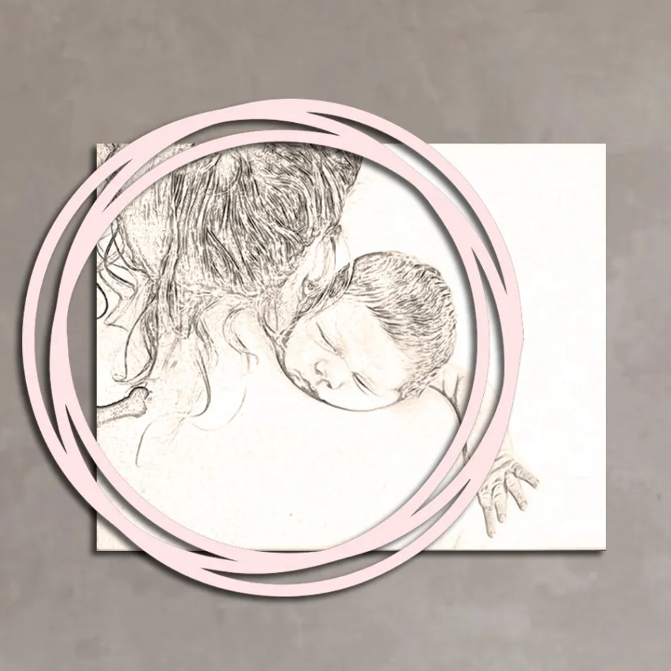 Quadro em madeira com estampa de mulher com criança feito na Itália - Taiwan Viadurini