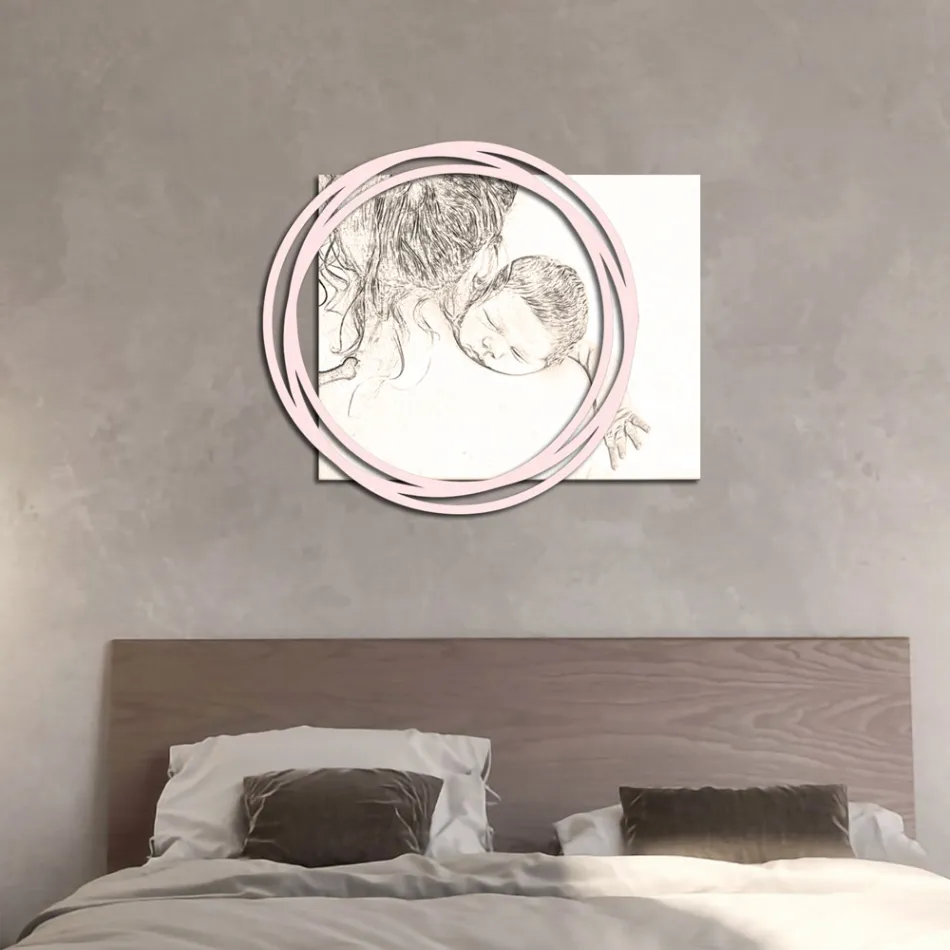 Quadro em madeira com estampa de mulher com criança feito na Itália - Taiwan Viadurini