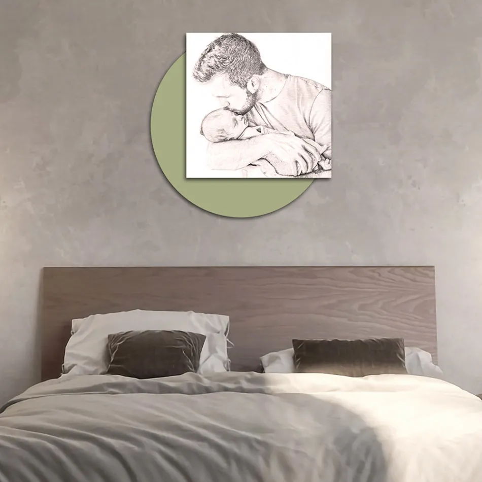 Quadro de madeira com estampa de pai beijando seu filho Fabricado na Itália - Bélgica Viadurini