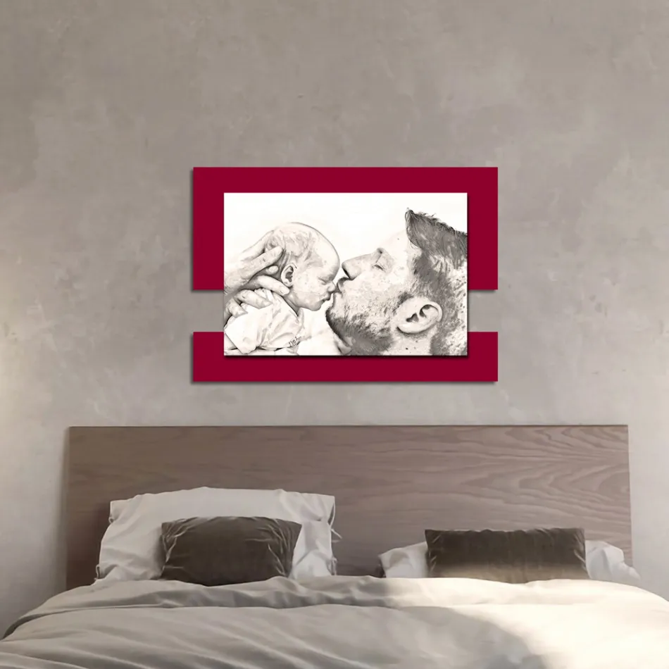 Quadro em Madeira com Impressão de Homem com Criança Fabricado na Itália - Kosovo Viadurini