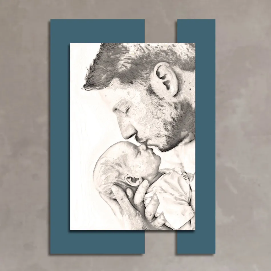 Quadro em Madeira com Impressão de Homem com Criança Fabricado na Itália - Kosovo Viadurini