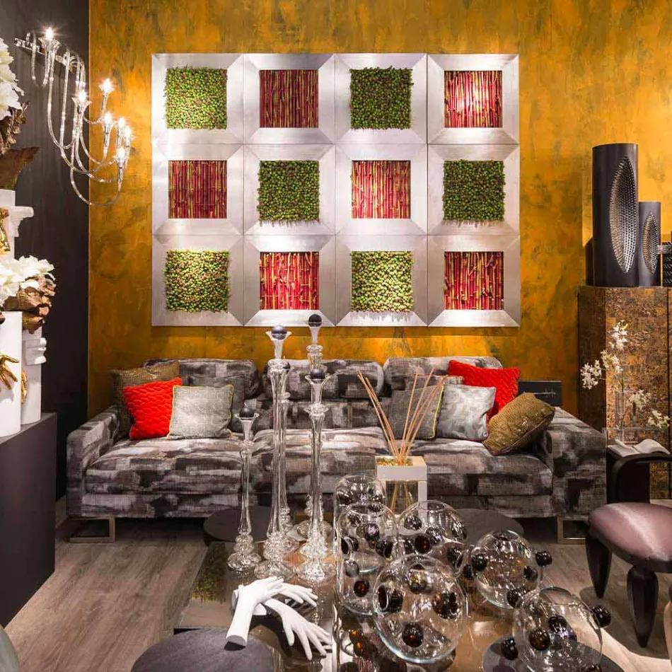 Quadro de parede moderno em metal e flores artificiais feitos na Itália - Trimo Viadurini