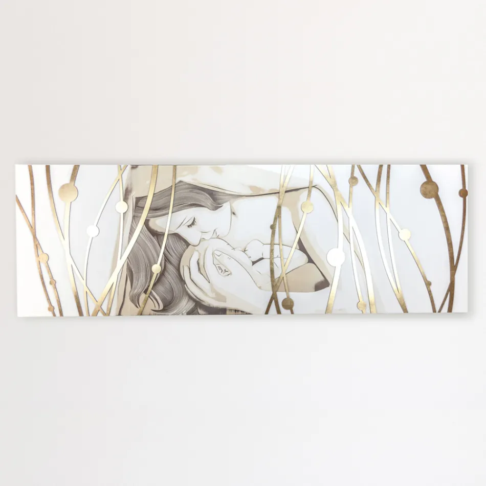 Pintura Retangular Feita a Laser com Deusa e Criança Feita na Itália - Nagi Viadurini