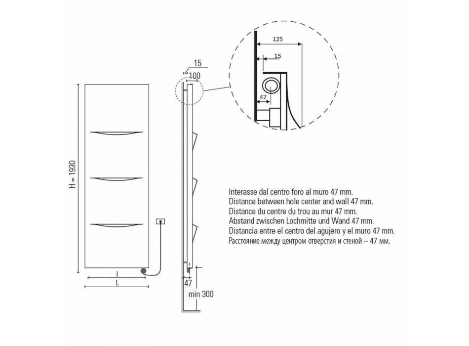 Radiador elétrico vertical em design moderno de aço até 1000 W - corte Viadurini