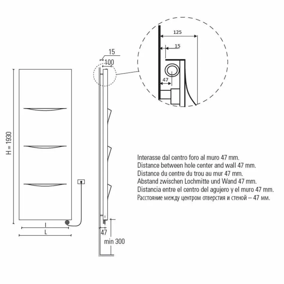 Radiador elétrico vertical em design moderno de aço até 1000 W - corte Viadurini