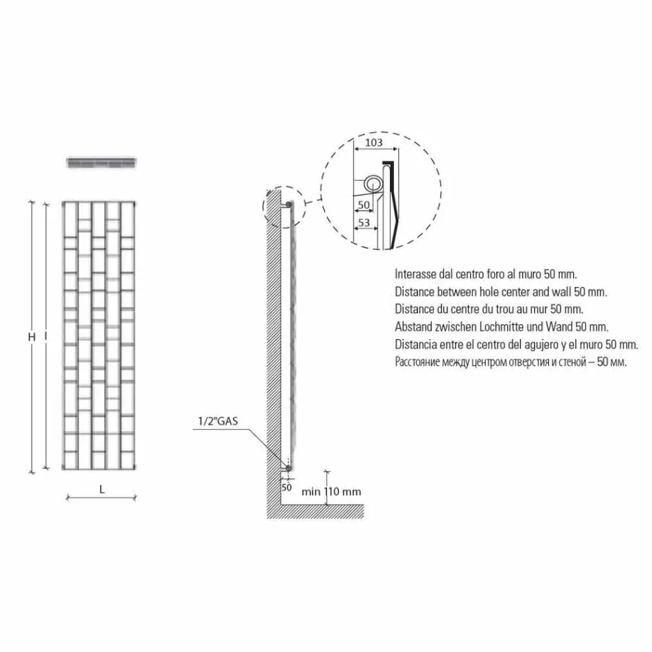Radiador de parede hidráulica de aço de design moderno de até 1003 watts - pedra Viadurini