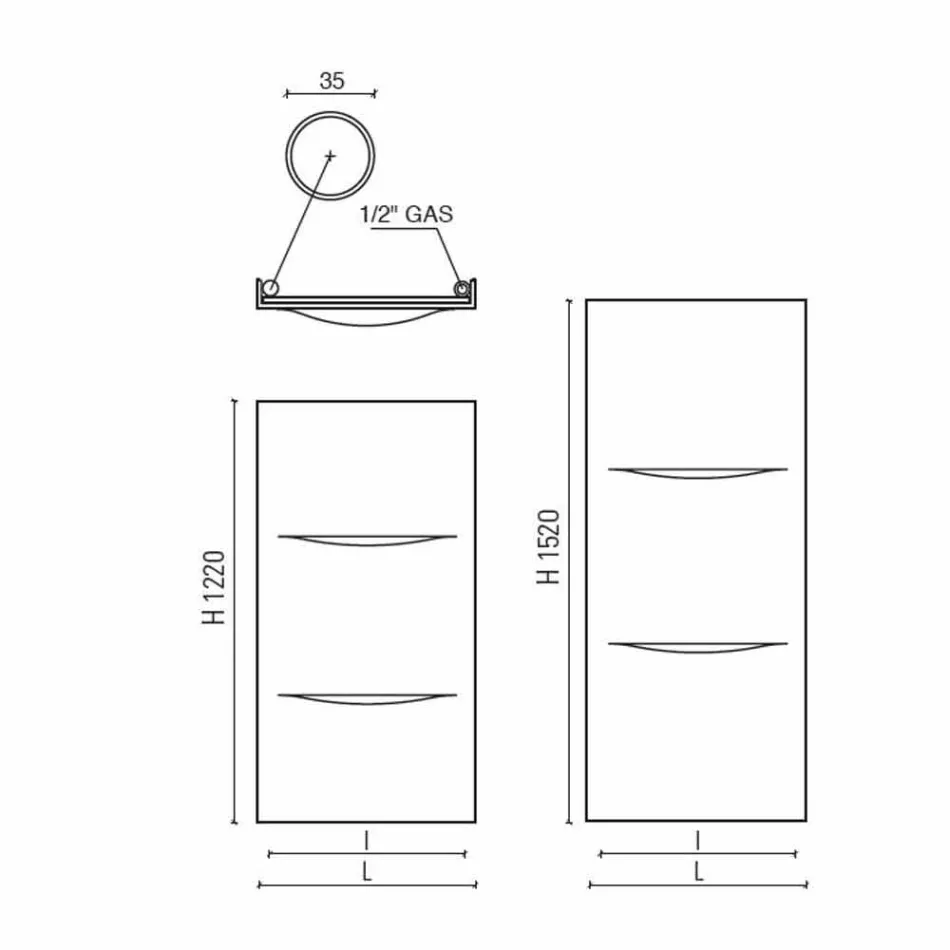 Radiador hidráulico vertical com design moderno de aço até 850 W - corte Viadurini