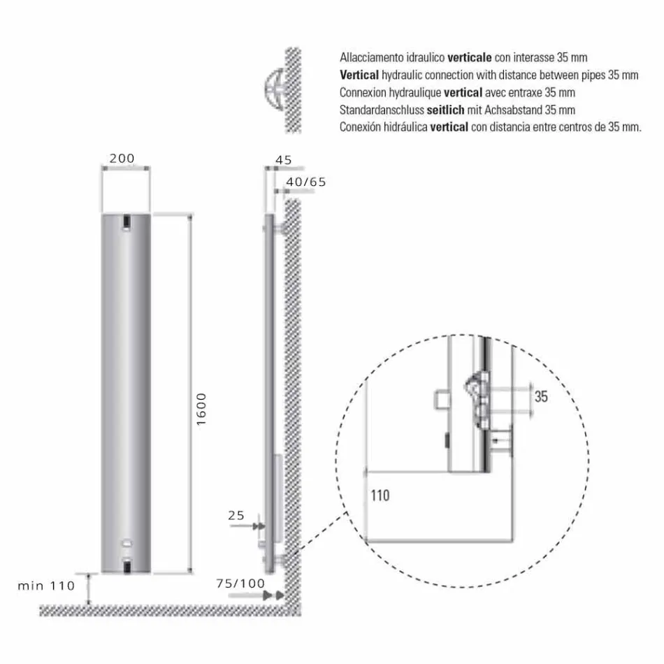 Projeto do radiador Radiador de parede de alumínio hidráulico 250 Watt - Stilus Viadurini