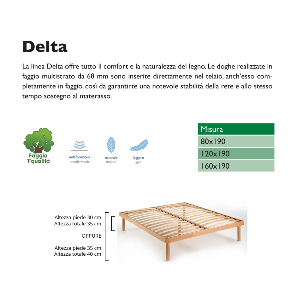 Estrado de Cama Duplo em Madeira de Faia 160x190 cm Bio Delta - Delta Viadurini