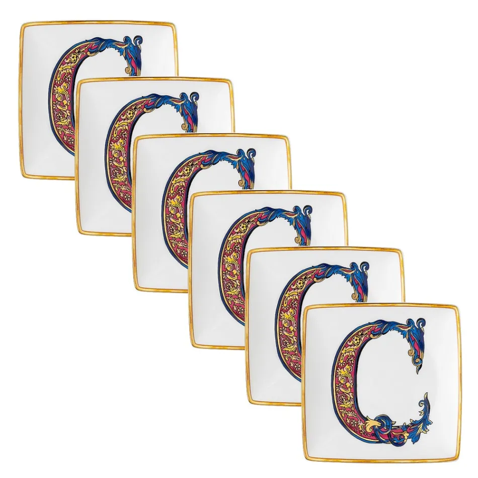 Rosenthal Versace Alphabet 6 Tigelas de Porcelana Quadradas e Planas - Alphabet Viadurini