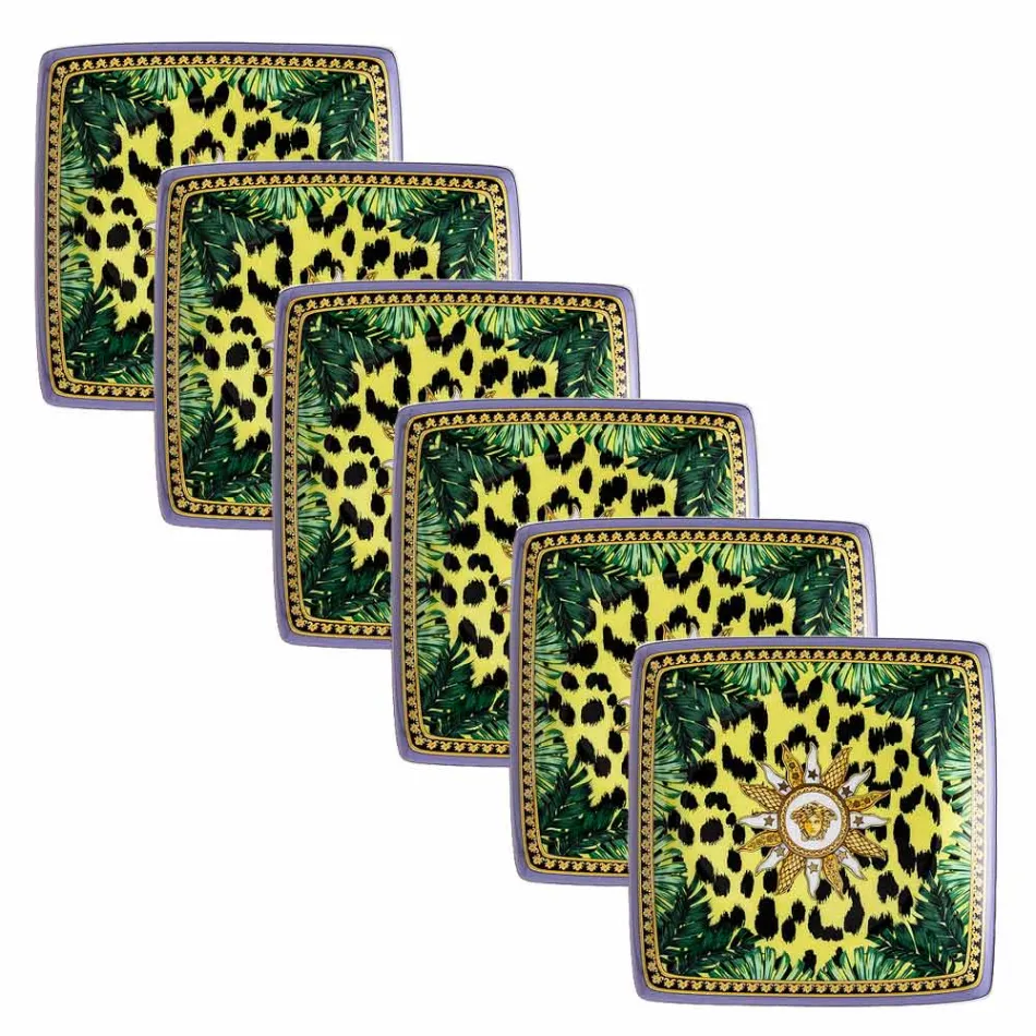 Rosenthal Versace Jungle Animalier 6 Tigelas Quadradas Planas - Animalier Viadurini