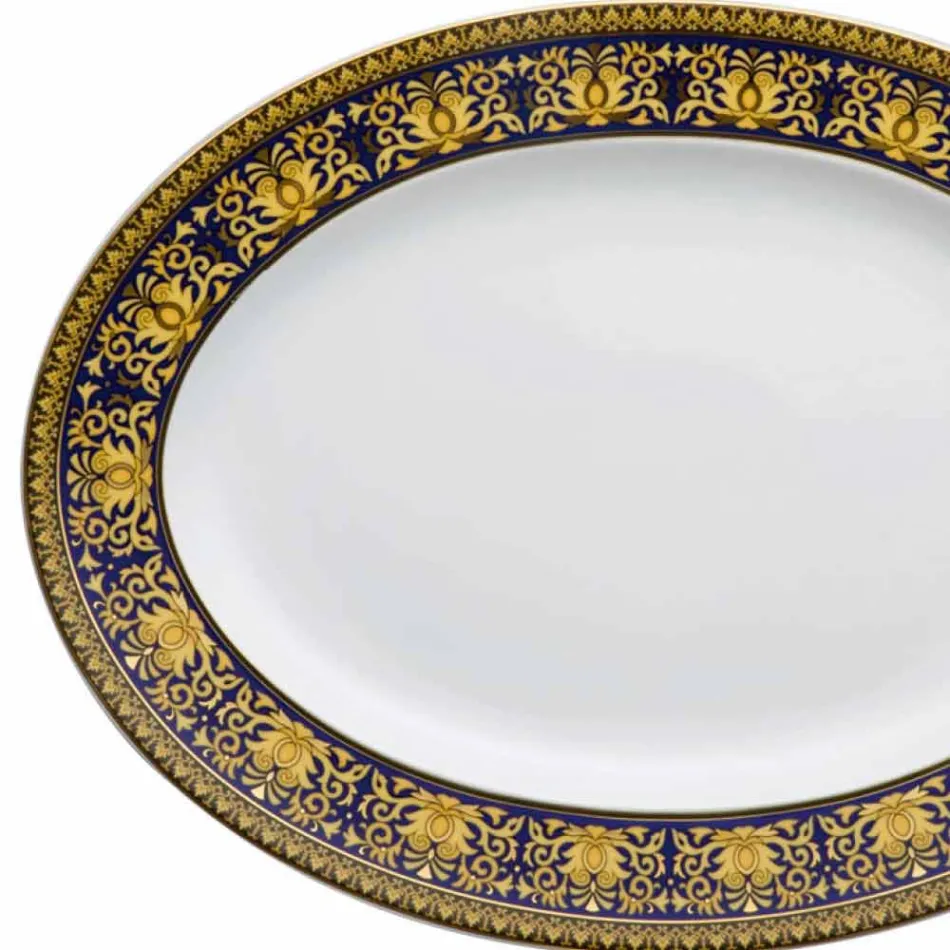 Rosenthal Versace Medusa Azul Oval 40cm prato de porcelana design Viadurini
