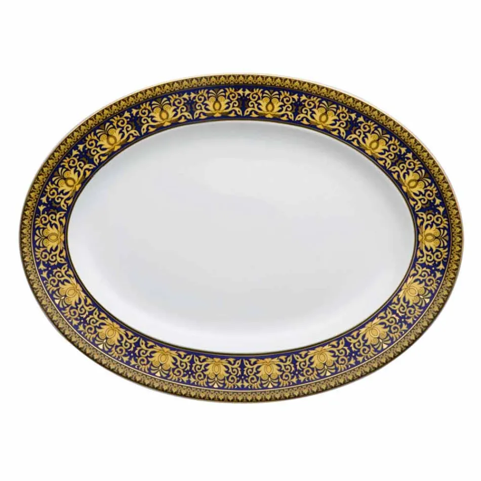 Rosenthal Versace Medusa Azul Oval 40cm prato de porcelana design Viadurini