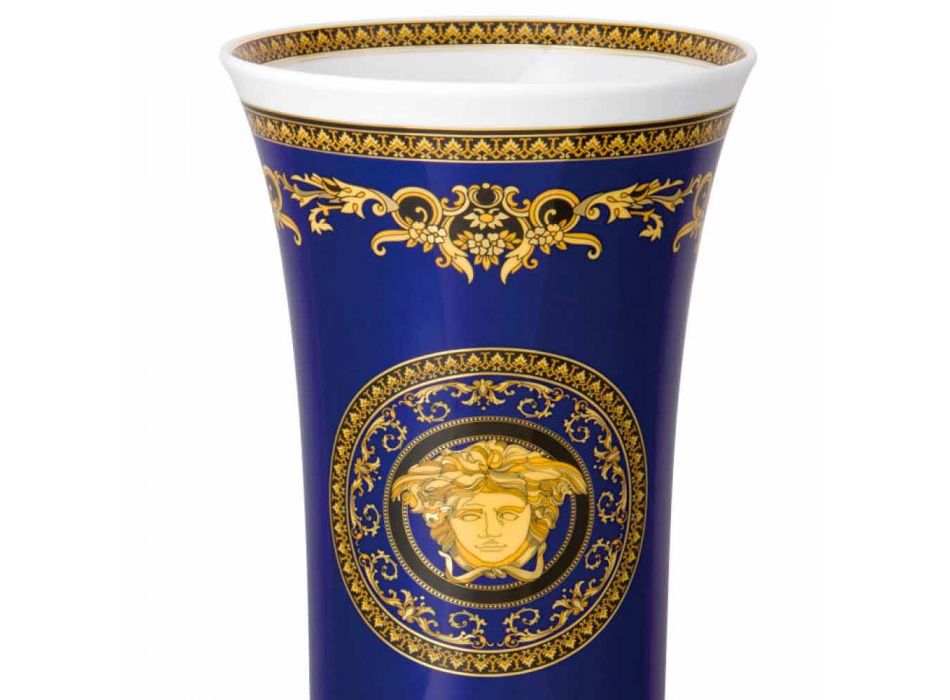 Rosenthal Versace Medusa Azul Vaso de design moderno porcelana 34cm Viadurini