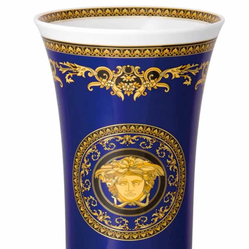 Rosenthal Versace Medusa Azul Vaso de design moderno porcelana 34cm Viadurini