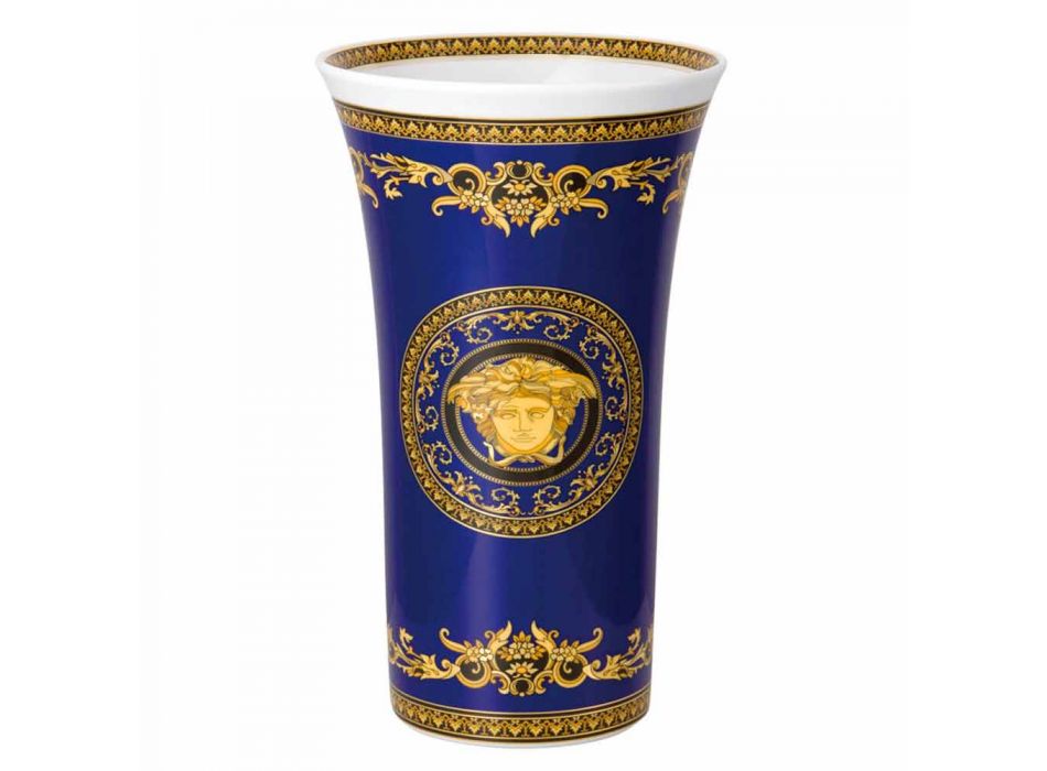 Rosenthal Versace Medusa Azul Vaso de design moderno porcelana 34cm Viadurini