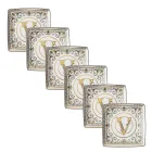 Rosenthal Versace Virtus Gala 6 Tigelas Quadradas Planas 15x15 cm em Porcelana - Barroco Viadurini