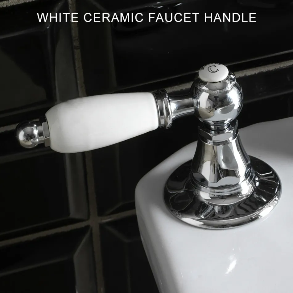 Torneira para bidê clássica com 3 furos e alavancas de latão fabricada na Itália - Noriana Viadurini