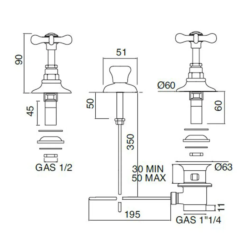 Torneira para bidê com 3 furos com entrega interna em latão artesanal - Fioretta Viadurini