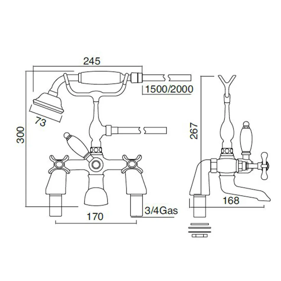 Torneira de latão para banheira com duche de mão clássico de luxo - Fioretta Viadurini
