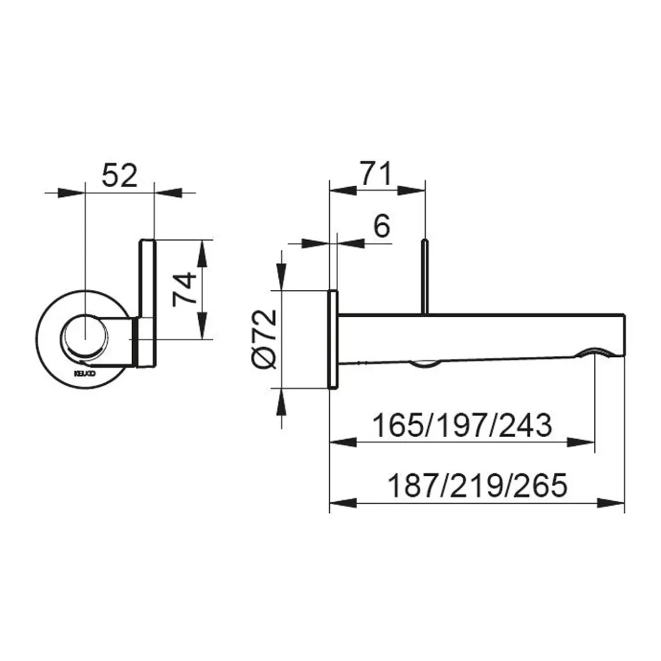 Torneira para lavatório embutida na parede com design integrado de 3 tamanhos - Erkole Viadurini