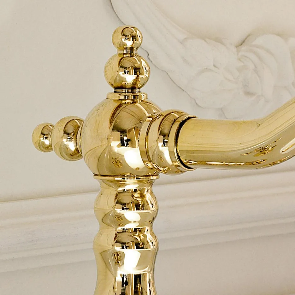 Torneira para lavatório com 3 furos de design vintage em latão fabricada na Itália - Ursula Viadurini