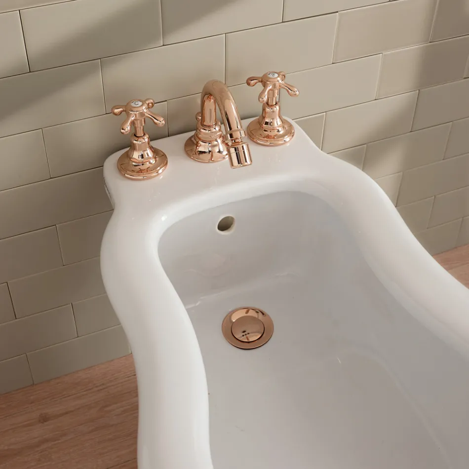 Torneira para bidê com 3 furos estilo vintage em latão fabricada na Itália - Klarisa Viadurini