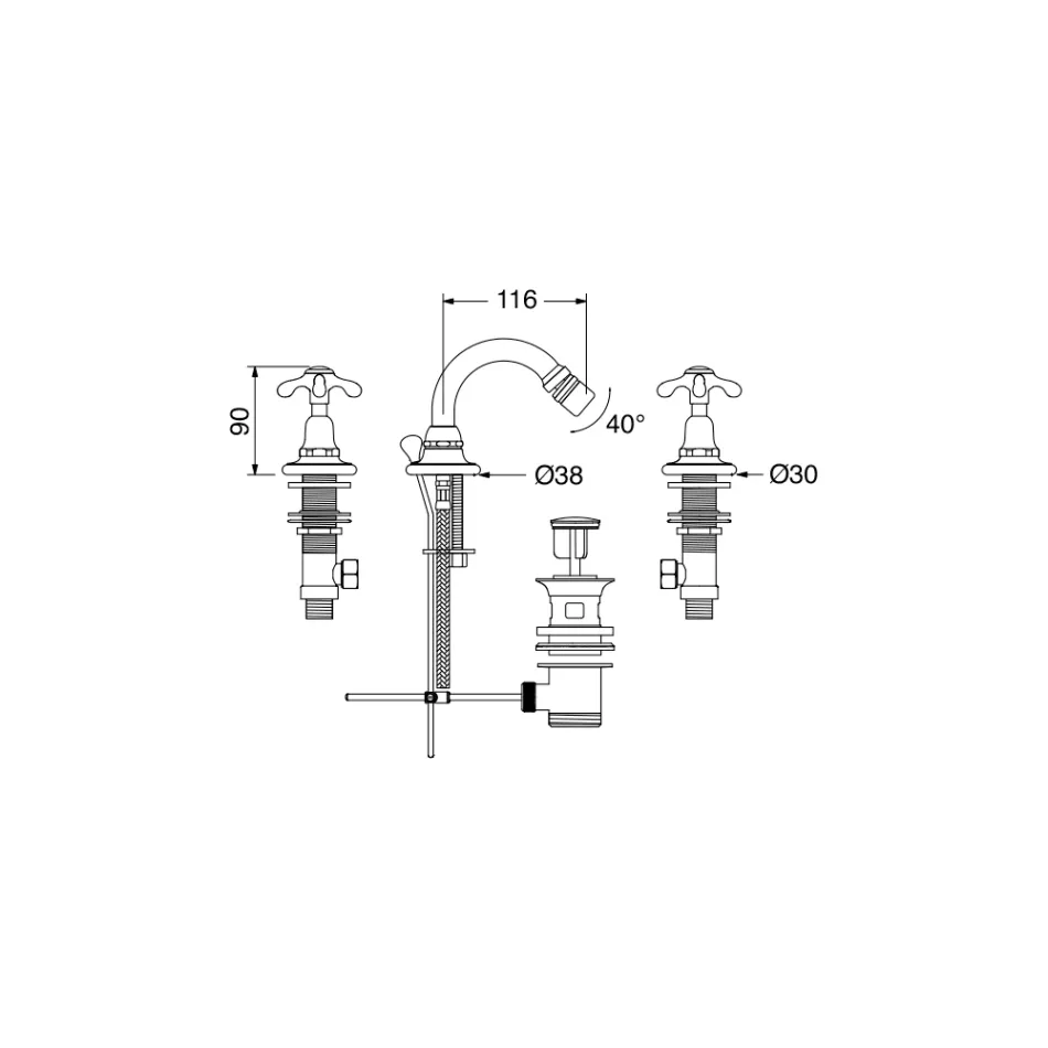 Torneira para bidê com 3 furos estilo vintage em latão fabricada na Itália - Klarisa Viadurini