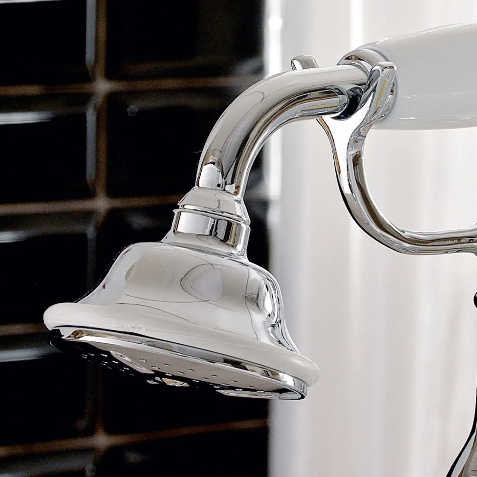 Torneira de banheira de chão com duche de mão em latão Made in Italy - Noriana Viadurini