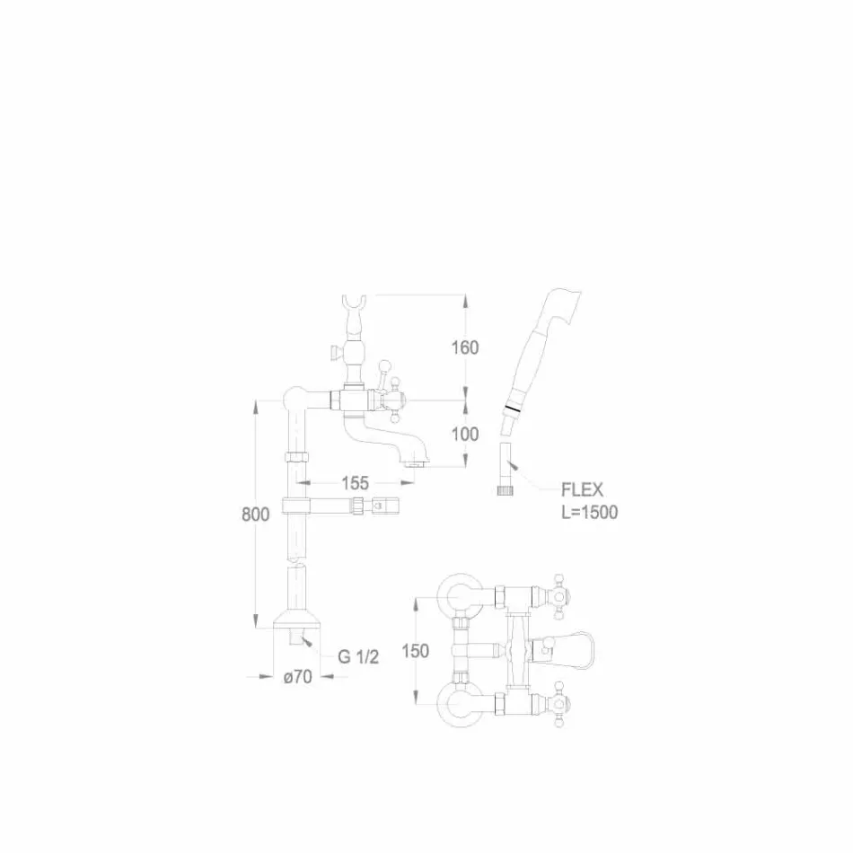 Torneira Clássica para Banheira em Colunas de Latão Made in Italy - Enriko Viadurini