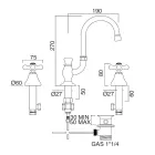 Torneira para pia de banheiro com 3 furos em latão com bica alta e ralo - Ercolina Viadurini