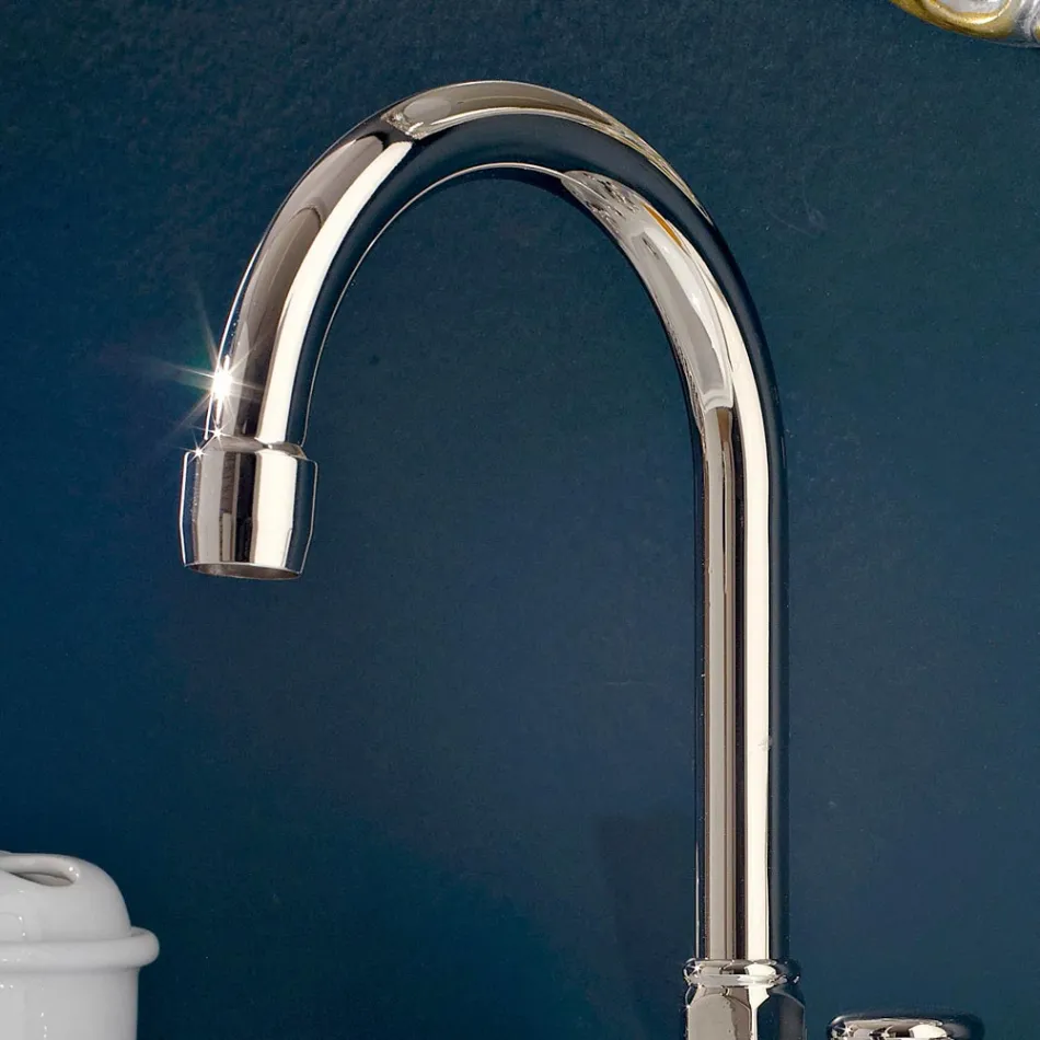 Torneira para pia de banheiro com 3 furos em latão com bica alta e ralo - Ercolina Viadurini