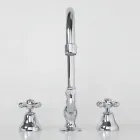 Torneira para pia de banheiro com 3 furos em latão com bica alta e ralo - Ercolina Viadurini