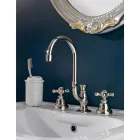 Torneira para pia de banheiro com 3 furos em latão com bica alta e ralo - Ercolina Viadurini