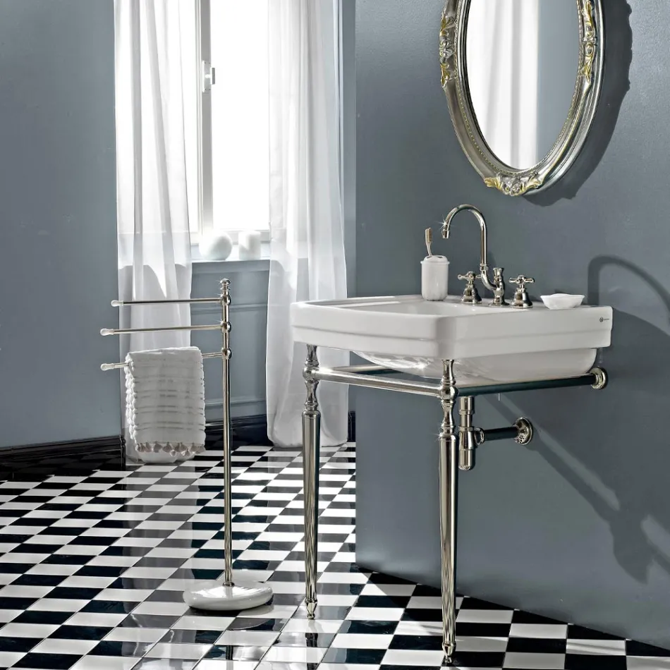 Torneira para pia de banheiro com 3 furos em latão com bica alta e ralo - Ercolina Viadurini