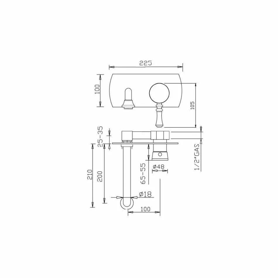 Torneira misturadora de parede de placa única Design Made in Italy - Neno Viadurini