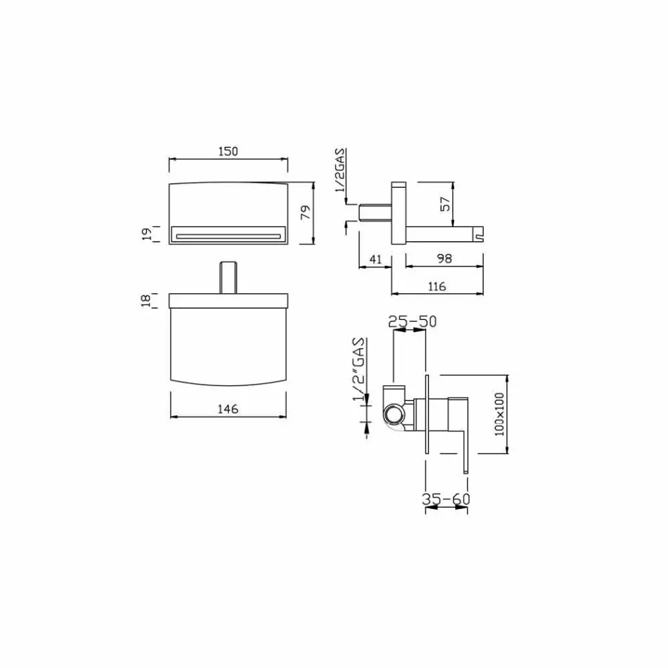 Torneira misturadora de parede com bico cascata Made in Italy - Sika Viadurini