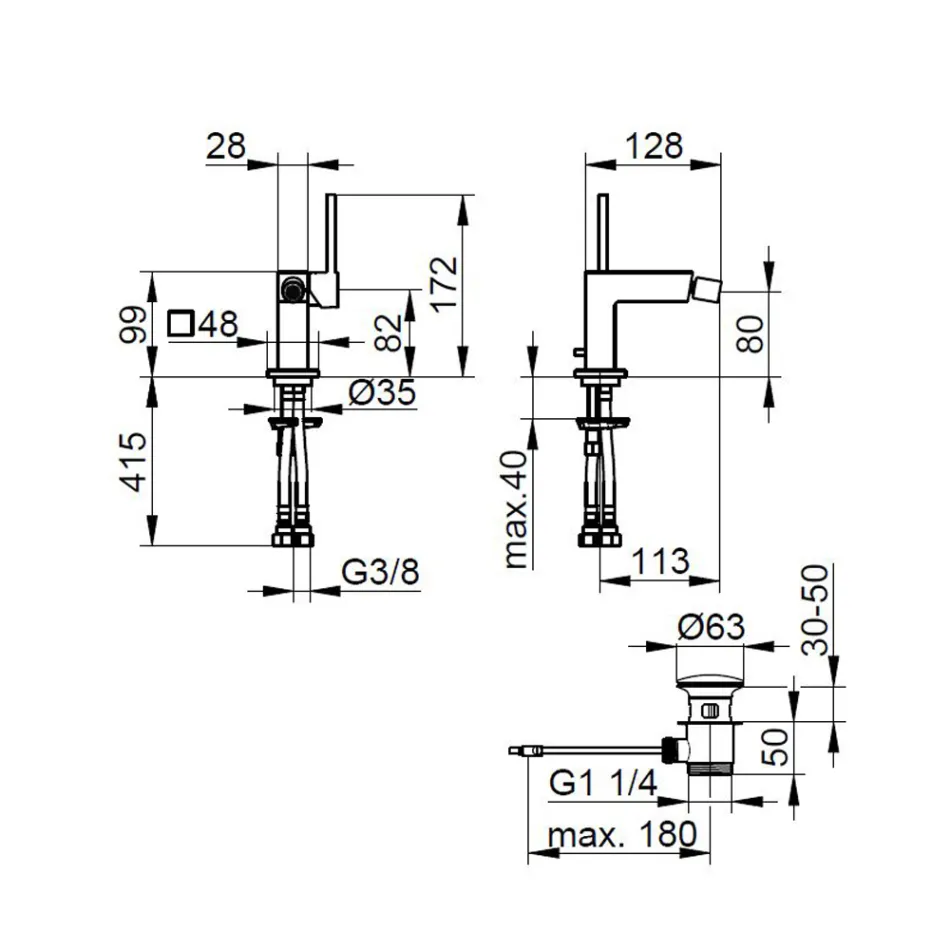Torneira misturadora de alavanca única para bidê com dreno quadrado - Erik Viadurini