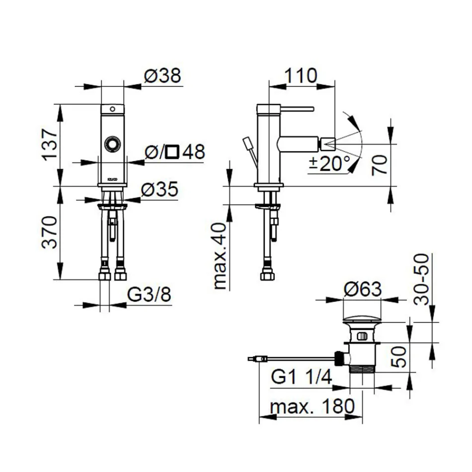 Torneira misturadora de bidê de alavanca única de latão, design redondo - Antilio Viadurini
