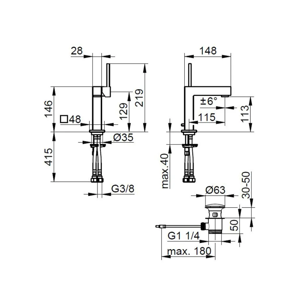 Torneira misturadora para lavatório com alavanca única de latão com design quadrado - Erik Viadurini