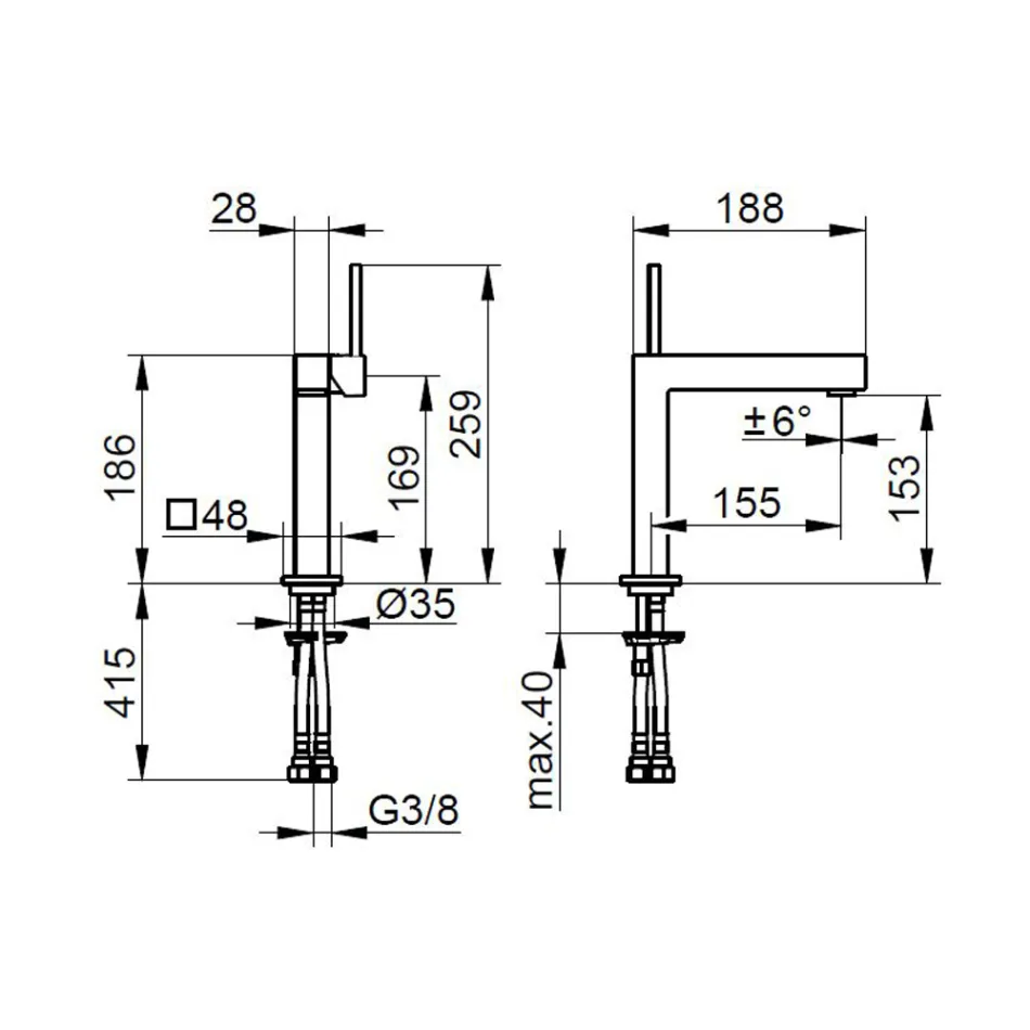Torneira misturadora para lavatório com alavanca única de latão com design quadrado - Erik Viadurini