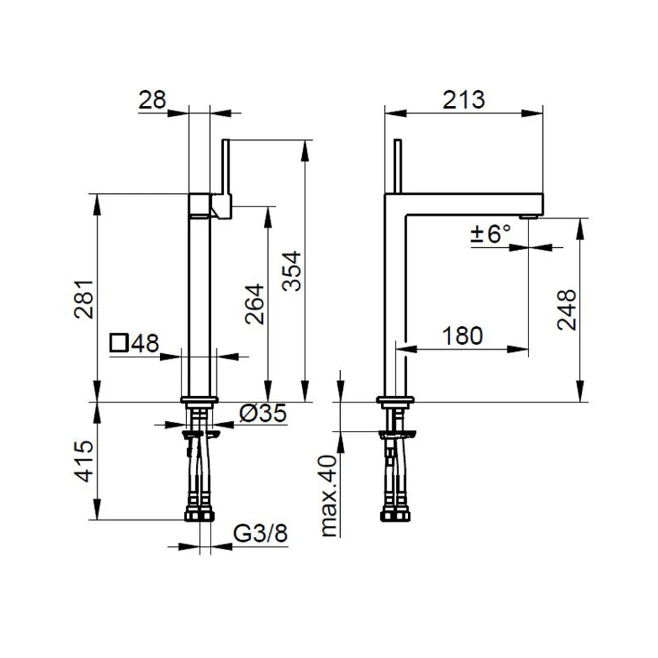 Torneira misturadora para lavatório com alavanca única de latão com design quadrado - Erik Viadurini