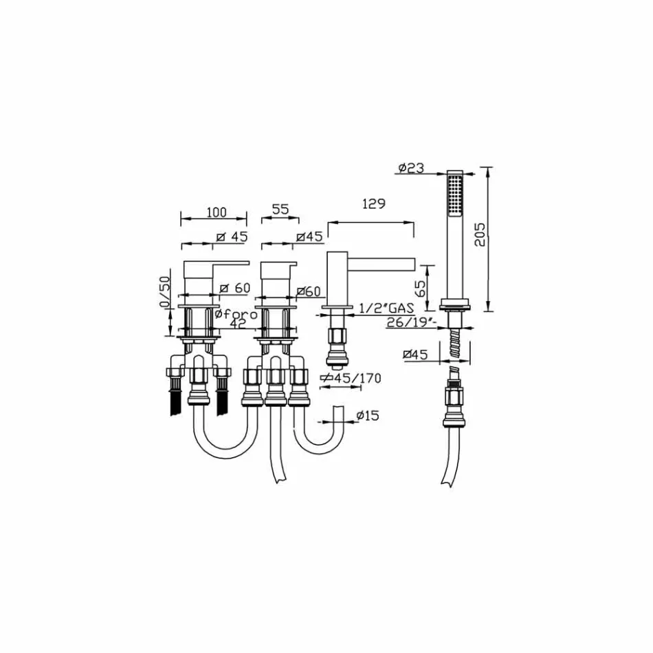 Made in Italy Torneira misturadora para banheira com 4 furos Design - Bibo Viadurini