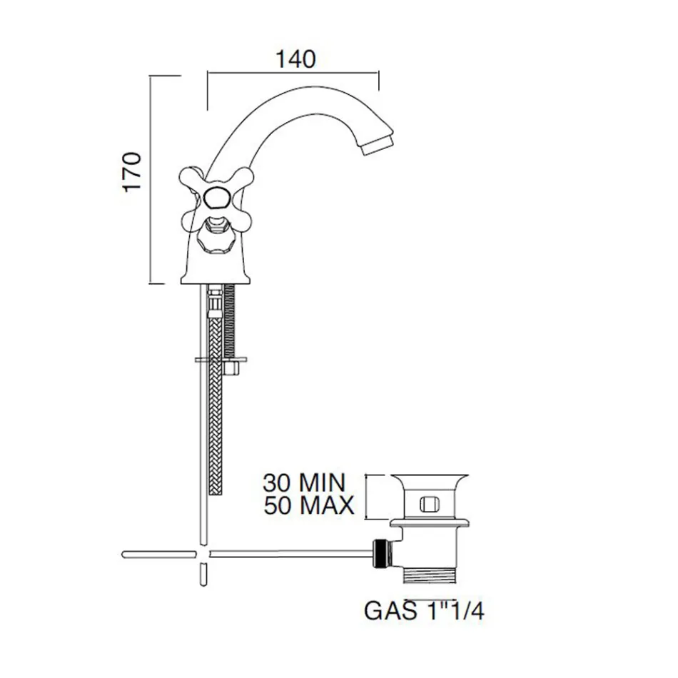 Torneira para pia de banheiro com furo único em latão com ralo estilo clássico - Ercolina Viadurini