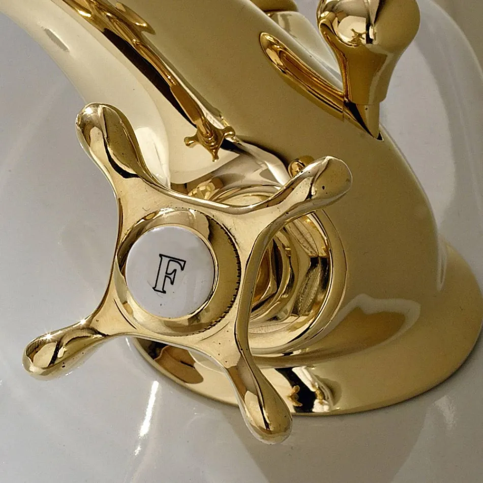 Torneira para bidê de furo único em latão com alças borboleta clássicas - Fioretta Viadurini